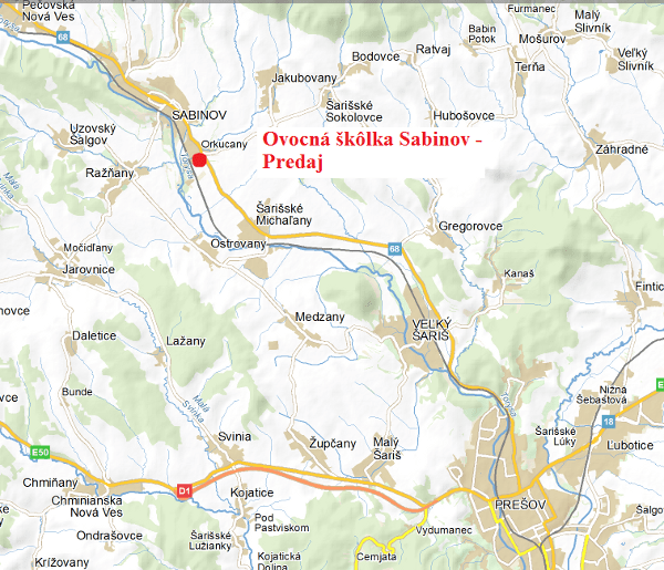 Ovocná škôlka Sabinov mapa